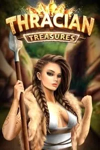 Copertina della slot 'THRACIAN Treasures' con una donna avventuriera in primo piano