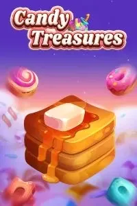 Copertina della slot 'Candy Treasures' con monete d’oro e una grafica brillante.